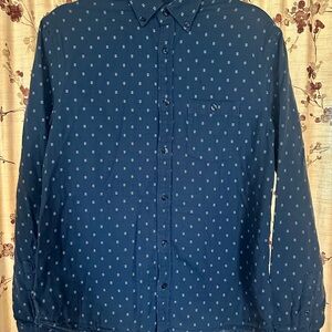 Men’s Express Navy Geometric Button Down Flannel Shirt - Medium
